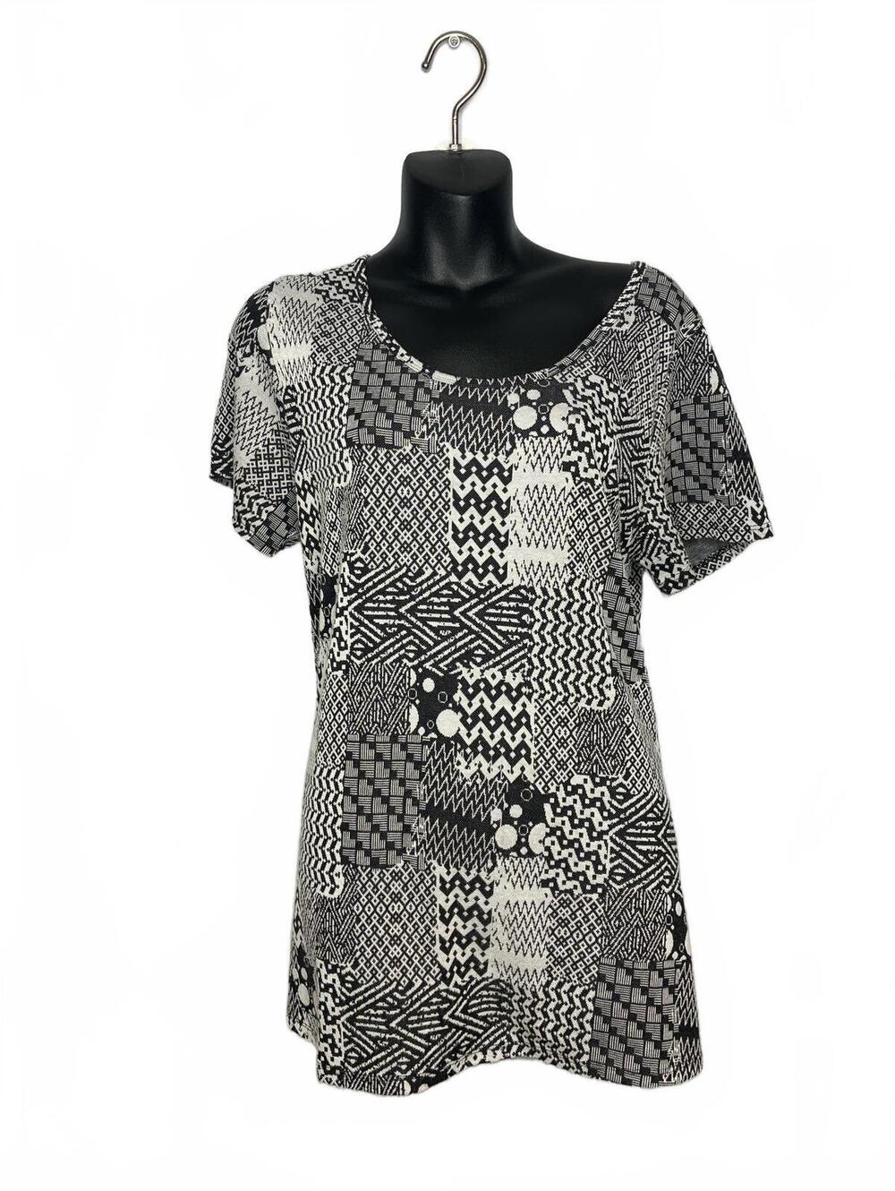 LuLaRoe Perfect T Black & White Patchwork Pattern Tunic Top Large Round Neck